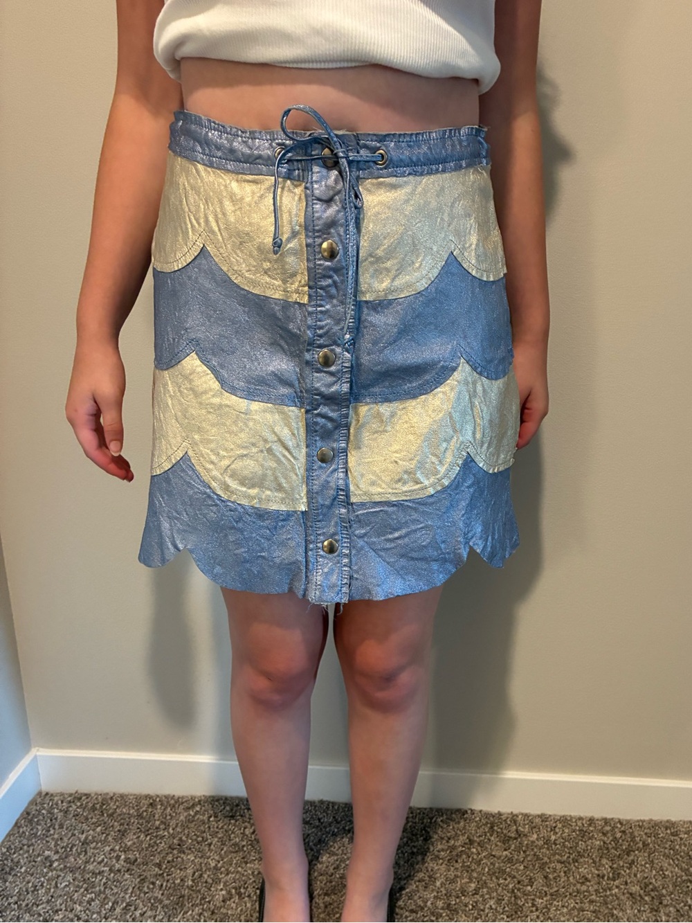 Vintage Marc by Marc Jacobs metallic washed leather scalloped mini skirt